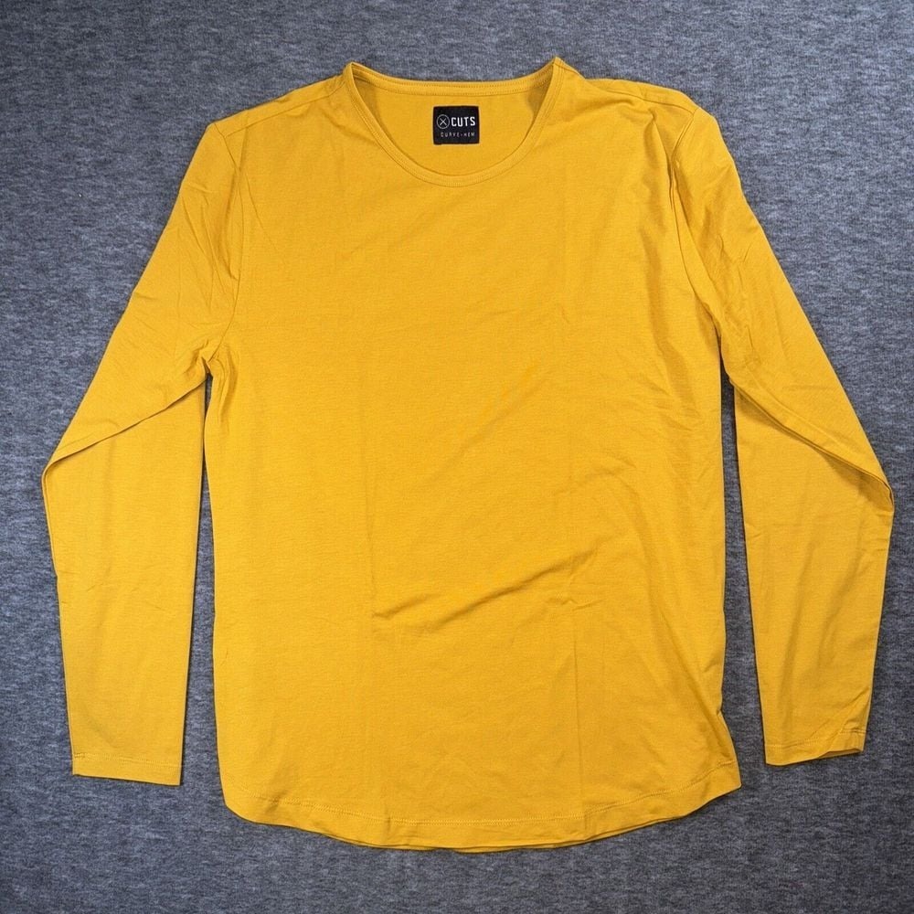 Cuts Curve-Hem Long Sleeve Tee Mens Stretch Yellow Large EXCELLENT